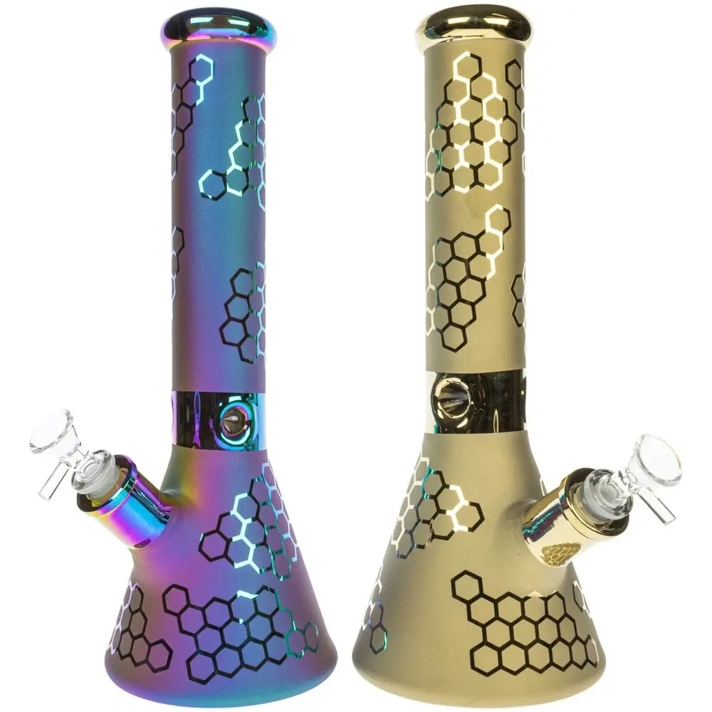 HILLSIDE GLASS 14″ METALLIC HONEYCOMB BEAKER BONG